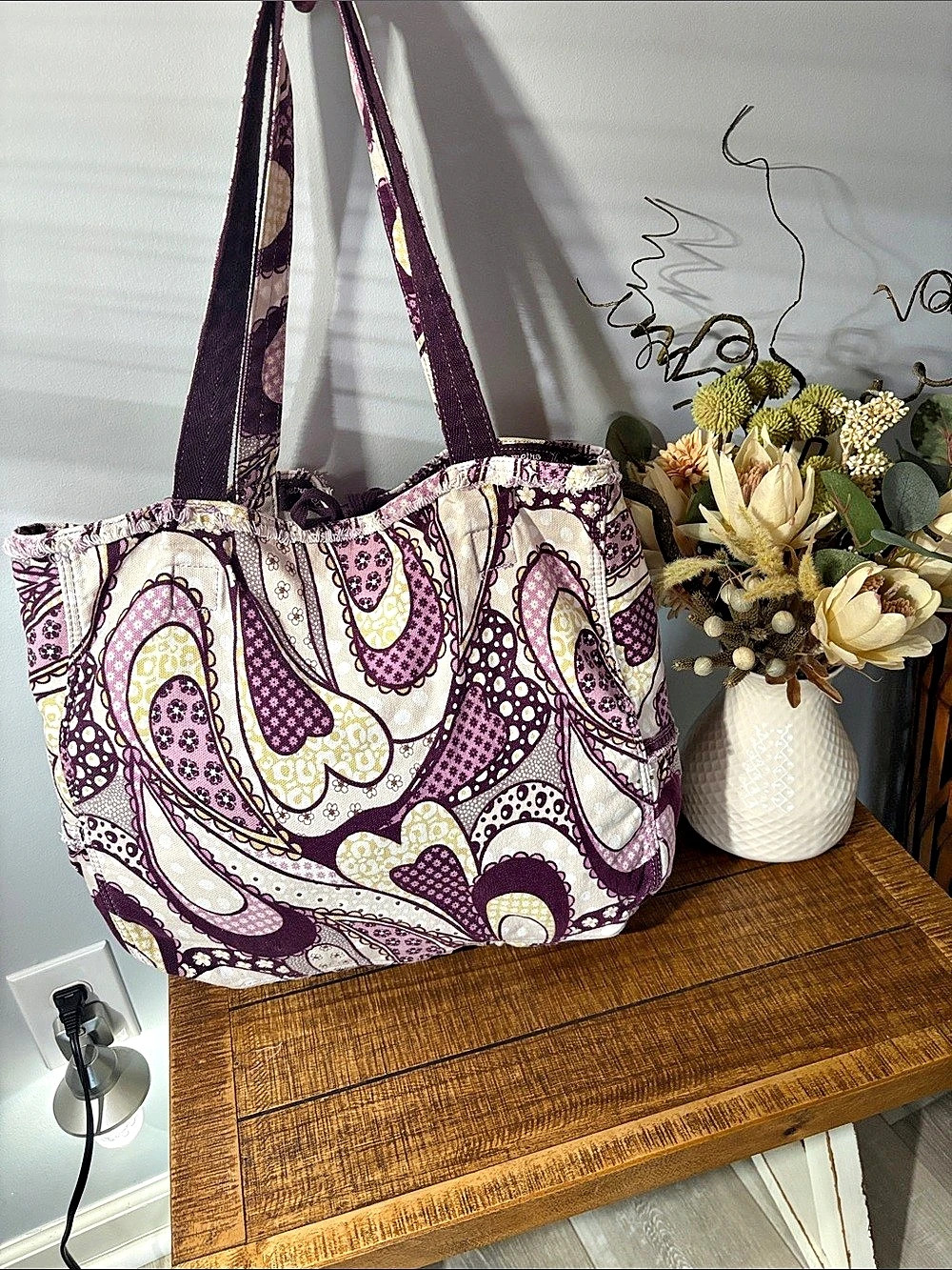 Thirty-One Retro Metro Tote Paisley Tote in Purple & White